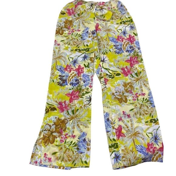 Red Ginger Yellow Floral Beach Pant Medium Slit Ankle - Picture 1 of 6